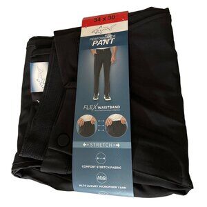 Mens Performance Pants Black 34 x 30 Flex Waistband Comfort Stretch Fabric